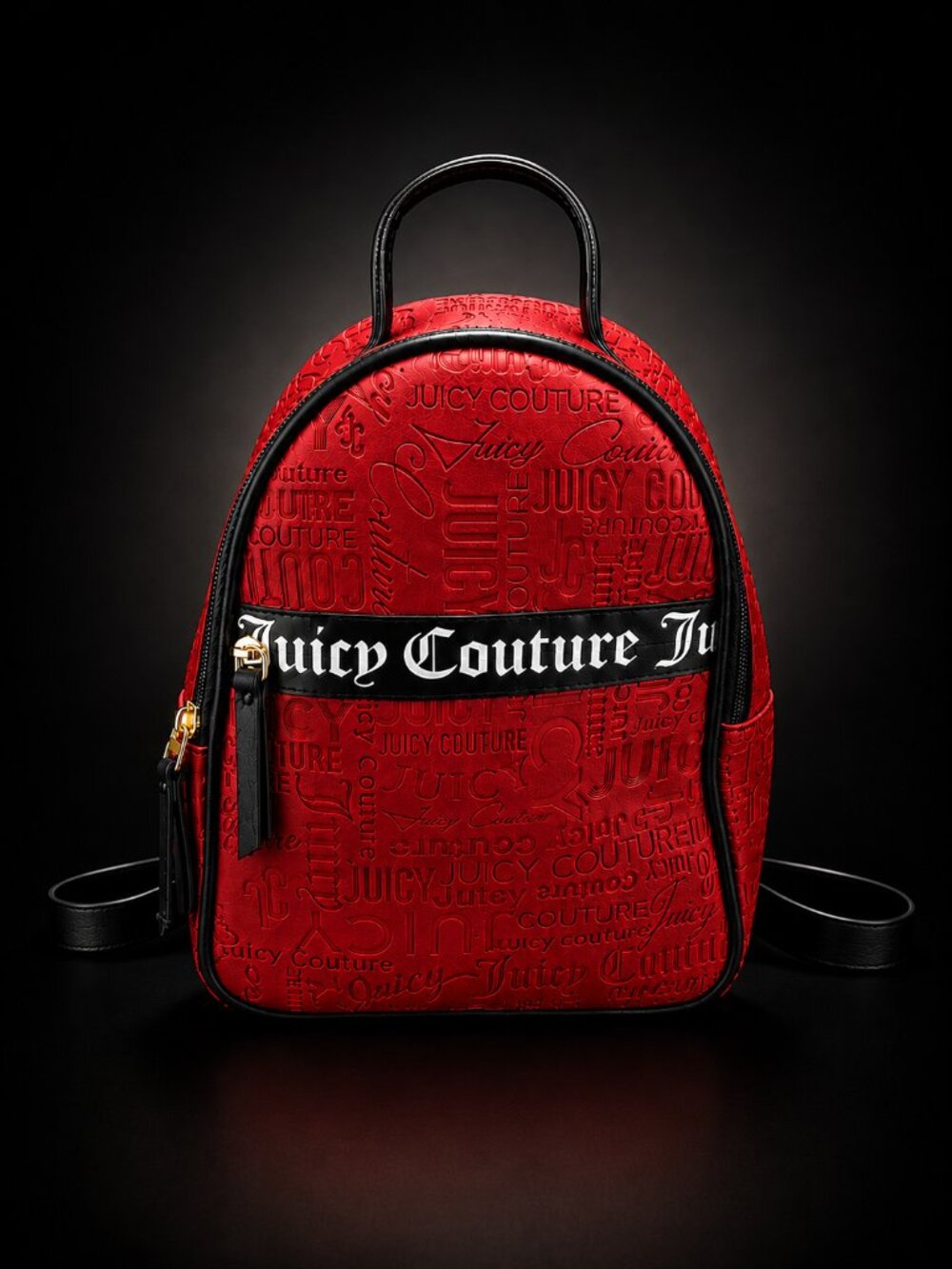 JUICY COUTURE Red Embossed Logo Mini Backpack Black Trim Gothic Script Bag